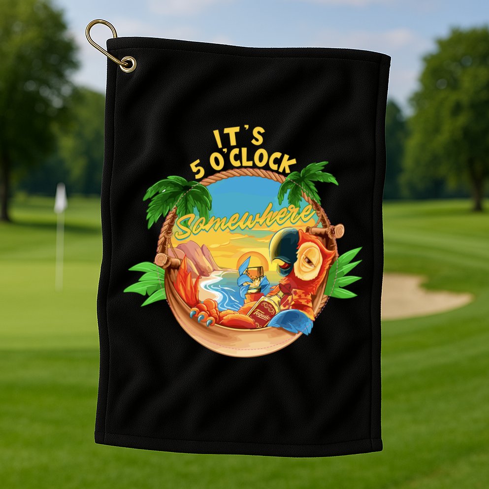 It Is 5 Oclock Somewhere Parrot Drinking Summer Vacation Golf Towel