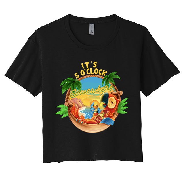 It Is 5 Oclock Somewhere Parrot Drinking Summer Vacation Crop Top