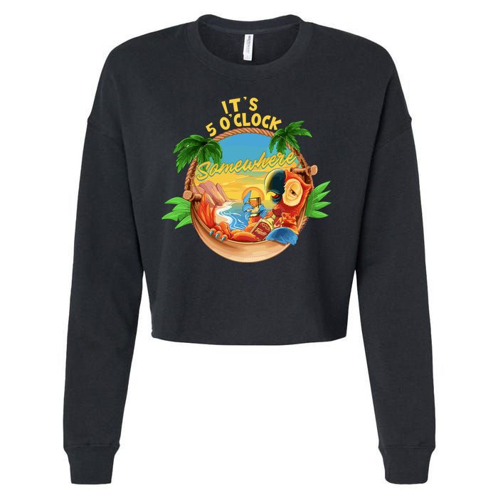 It Is 5 Oclock Somewhere Parrot Drinking Summer Vacation Cropped Pullover Crew