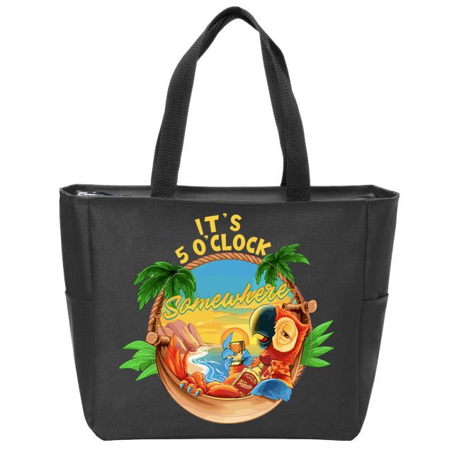 It Is 5 Oclock Somewhere Parrot Drinking Summer Vacation Zip Tote Bag