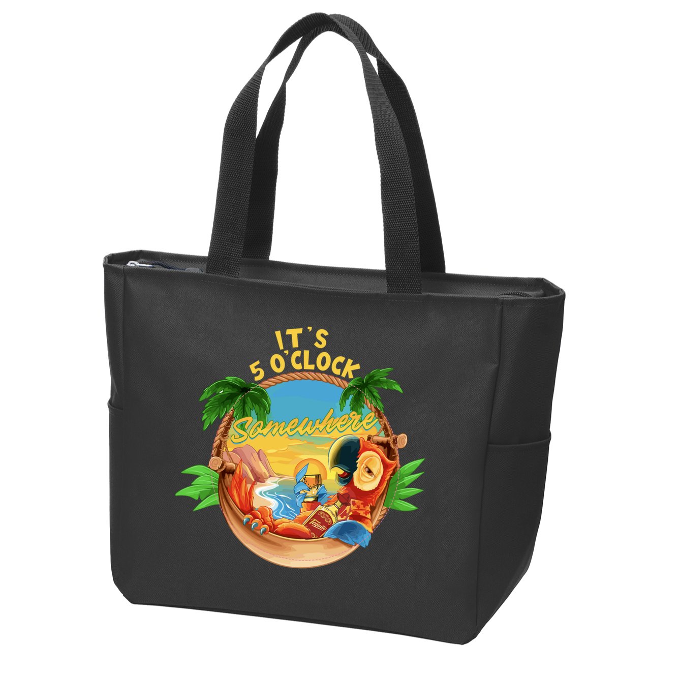 It Is 5 Oclock Somewhere Parrot Drinking Summer Vacation Zip Tote Bag