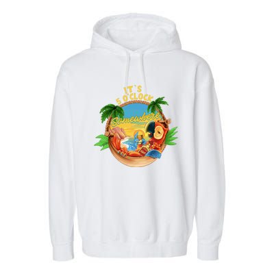 It Is 5 Oclock Somewhere Parrot Drinking Summer Vacation Garment-Dyed Fleece Hoodie