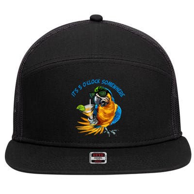 It Is 5 Oclock Somewhere Parrot Drinking Summer Vacation 7 Panel Mesh Trucker Snapback Hat