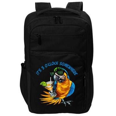 It Is 5 Oclock Somewhere Parrot Drinking Summer Vacation Impact Tech Backpack