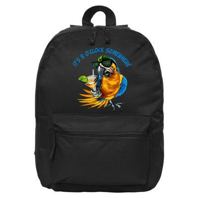 It Is 5 Oclock Somewhere Parrot Drinking Summer Vacation 16 in Basic Backpack