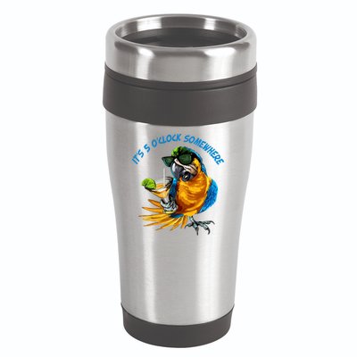 It Is 5 Oclock Somewhere Parrot Drinking Summer Vacation 16oz Travel Tumbler