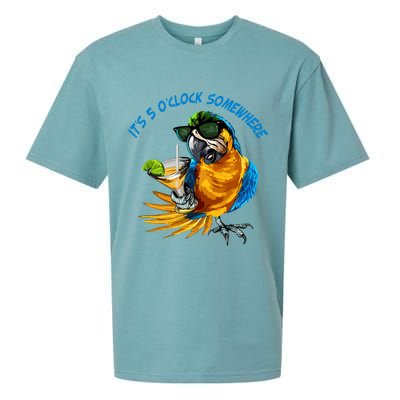 It Is 5 Oclock Somewhere Parrot Drinking Summer Vacation Sueded Cloud Jersey T-Shirt