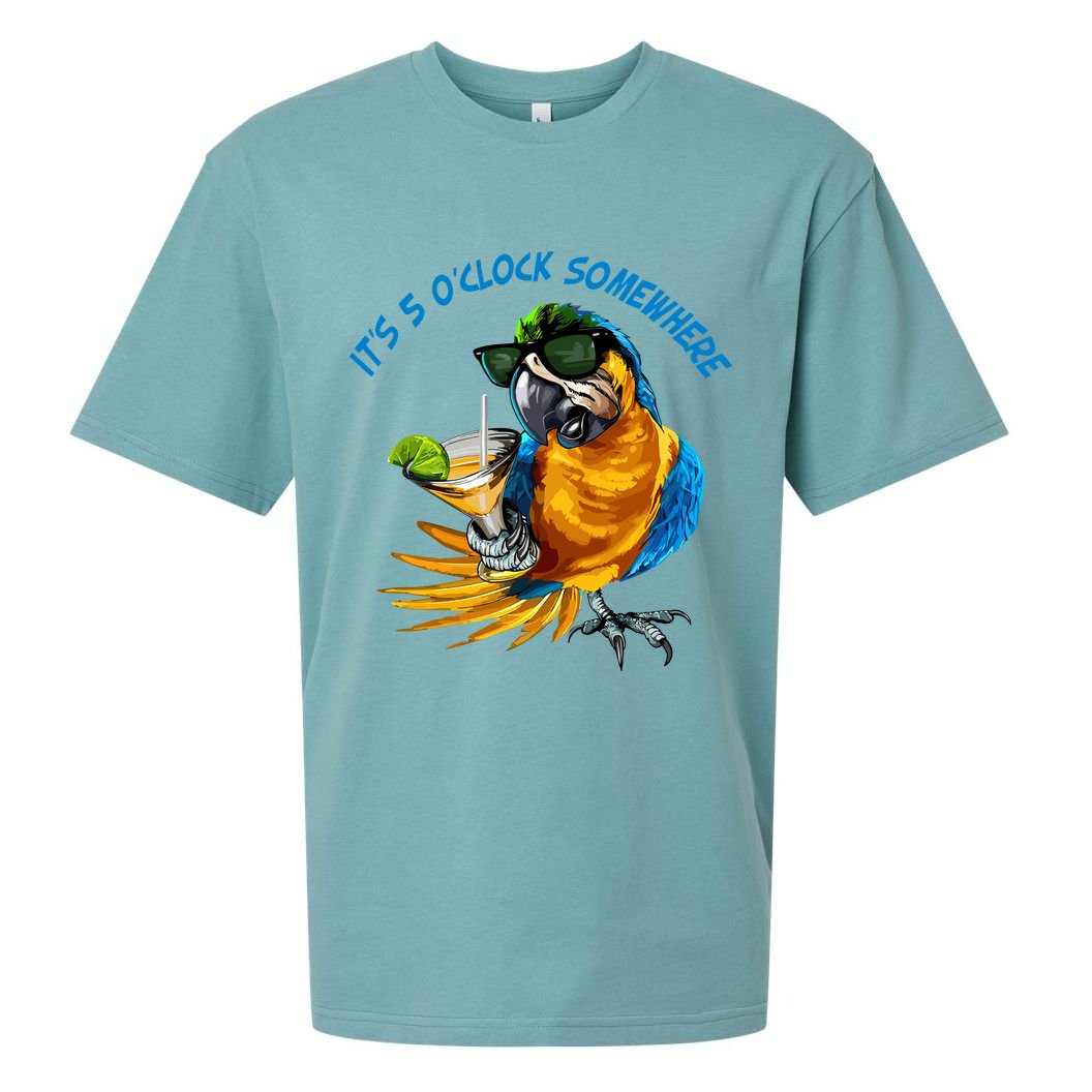 It Is 5 Oclock Somewhere Parrot Drinking Summer Vacation Sueded Cloud Jersey T-Shirt