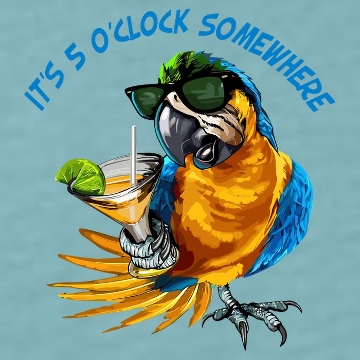 It Is 5 Oclock Somewhere Parrot Drinking Summer Vacation Sueded Cloud Jersey T-Shirt