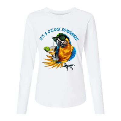 It Is 5 Oclock Somewhere Parrot Drinking Summer Vacation Womens Cotton Relaxed Long Sleeve T-Shirt