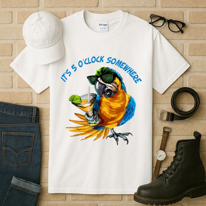 It Is 5 Oclock Somewhere Parrot Drinking Summer Vacation Tall T-Shirt