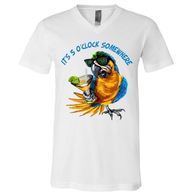 It Is 5 Oclock Somewhere Parrot Drinking Summer Vacation V-Neck T-Shirt