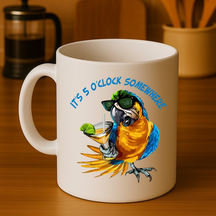 It Is 5 Oclock Somewhere Parrot Drinking Summer Vacation Mug