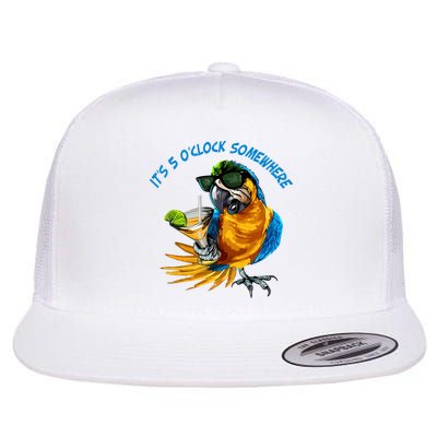 It Is 5 Oclock Somewhere Parrot Drinking Summer Vacation Flatbill Hat