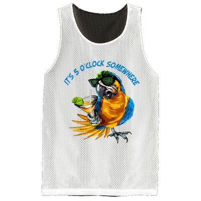 It Is 5 Oclock Somewhere Parrot Drinking Summer Vacation Mesh Reversible Basketball Jersey Tank