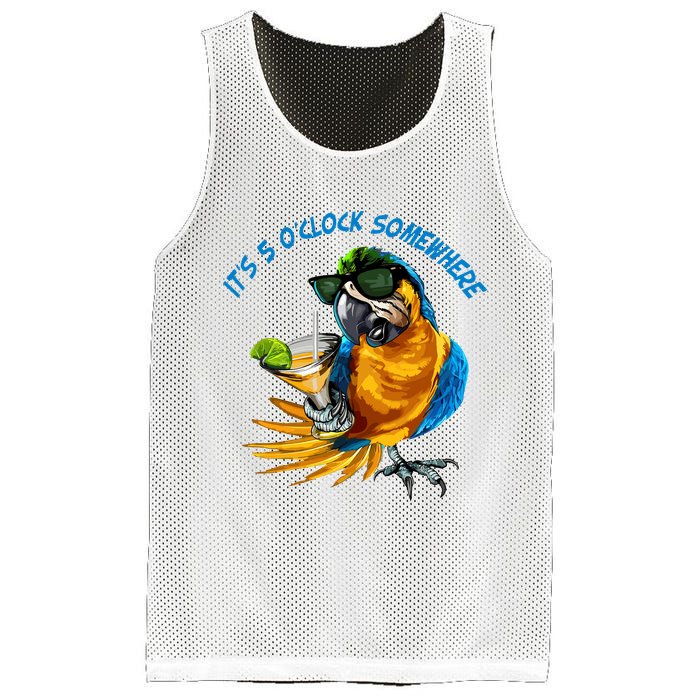 It Is 5 Oclock Somewhere Parrot Drinking Summer Vacation Mesh Reversible Basketball Jersey Tank
