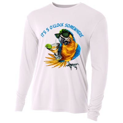 It Is 5 Oclock Somewhere Parrot Drinking Summer Vacation Cooling Performance Long Sleeve Crew