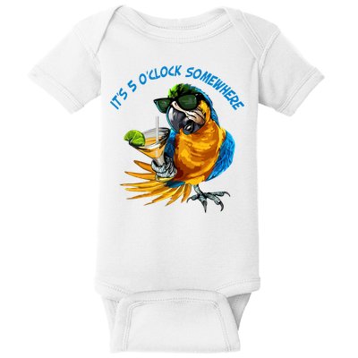It Is 5 Oclock Somewhere Parrot Drinking Summer Vacation Baby Bodysuit