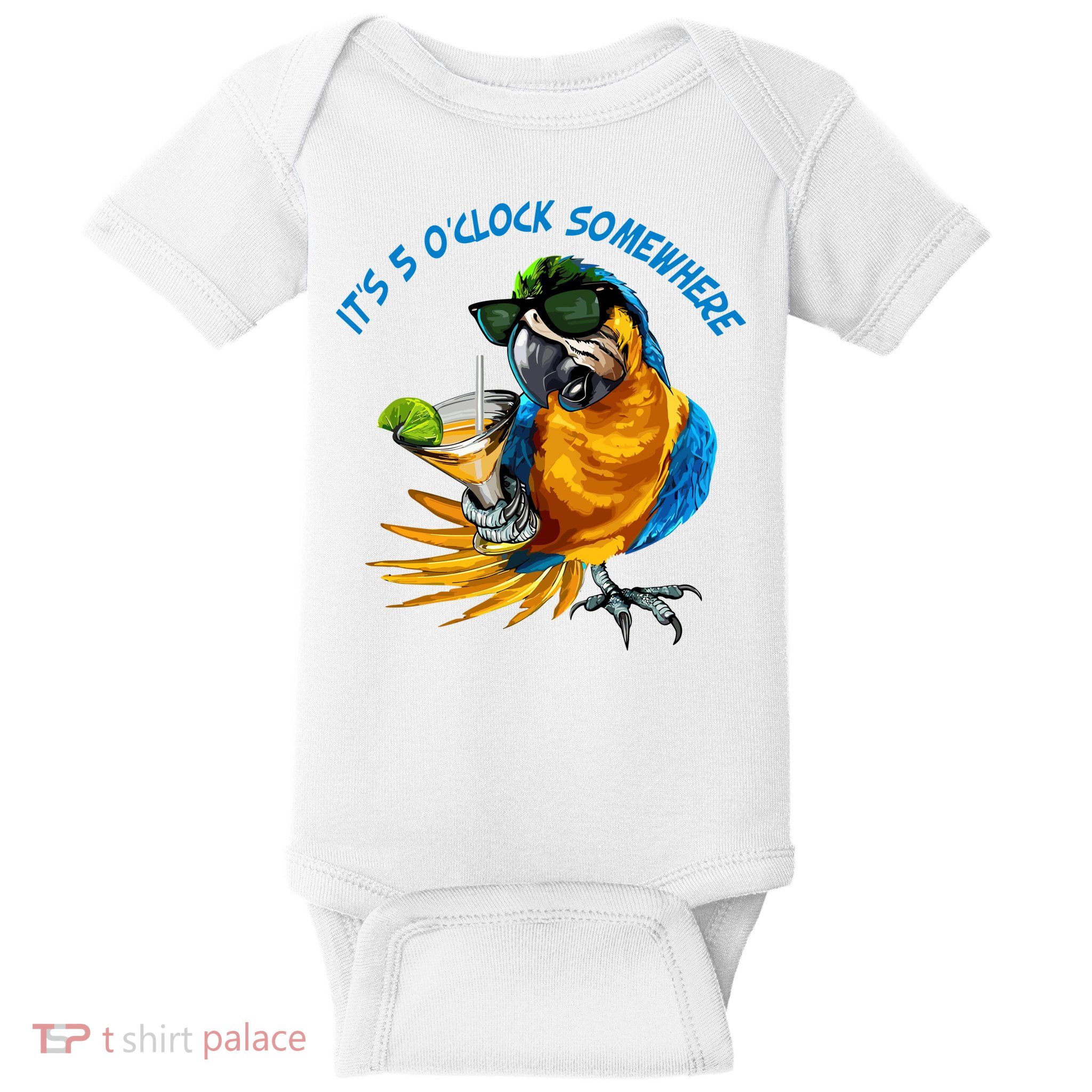 It Is 5 Oclock Somewhere Parrot Drinking Summer Vacation Baby Bodysuit