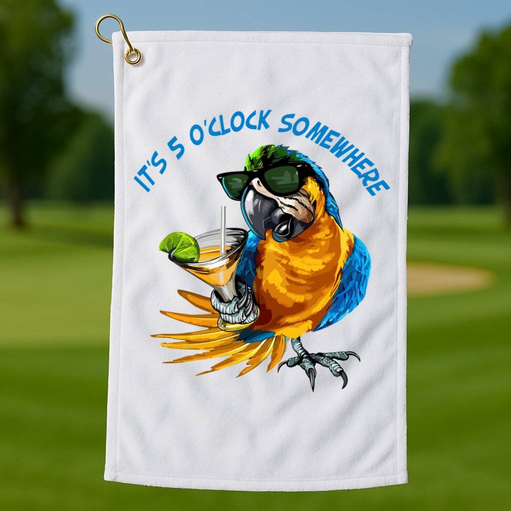 It Is 5 Oclock Somewhere Parrot Drinking Summer Vacation Golf Towel