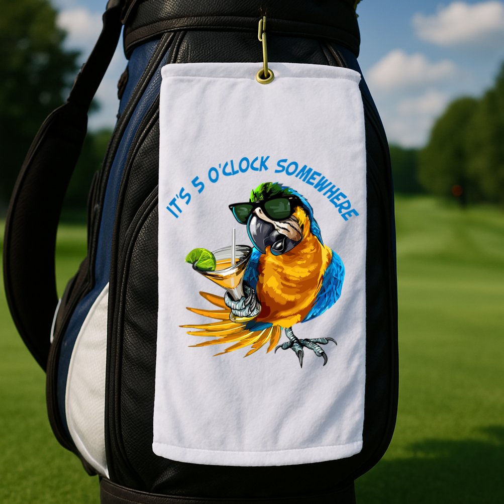 It Is 5 Oclock Somewhere Parrot Drinking Summer Vacation Golf Towel