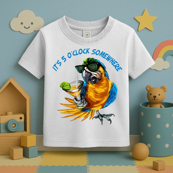 It Is 5 Oclock Somewhere Parrot Drinking Summer Vacation Toddler T-Shirt