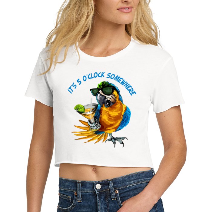 It Is 5 Oclock Somewhere Parrot Drinking Summer Vacation Crop Top