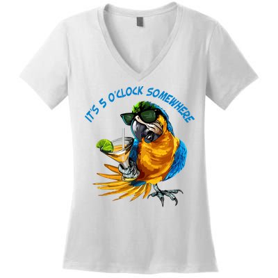 It Is 5 Oclock Somewhere Parrot Drinking Summer Vacation Women's V-Neck T-Shirt