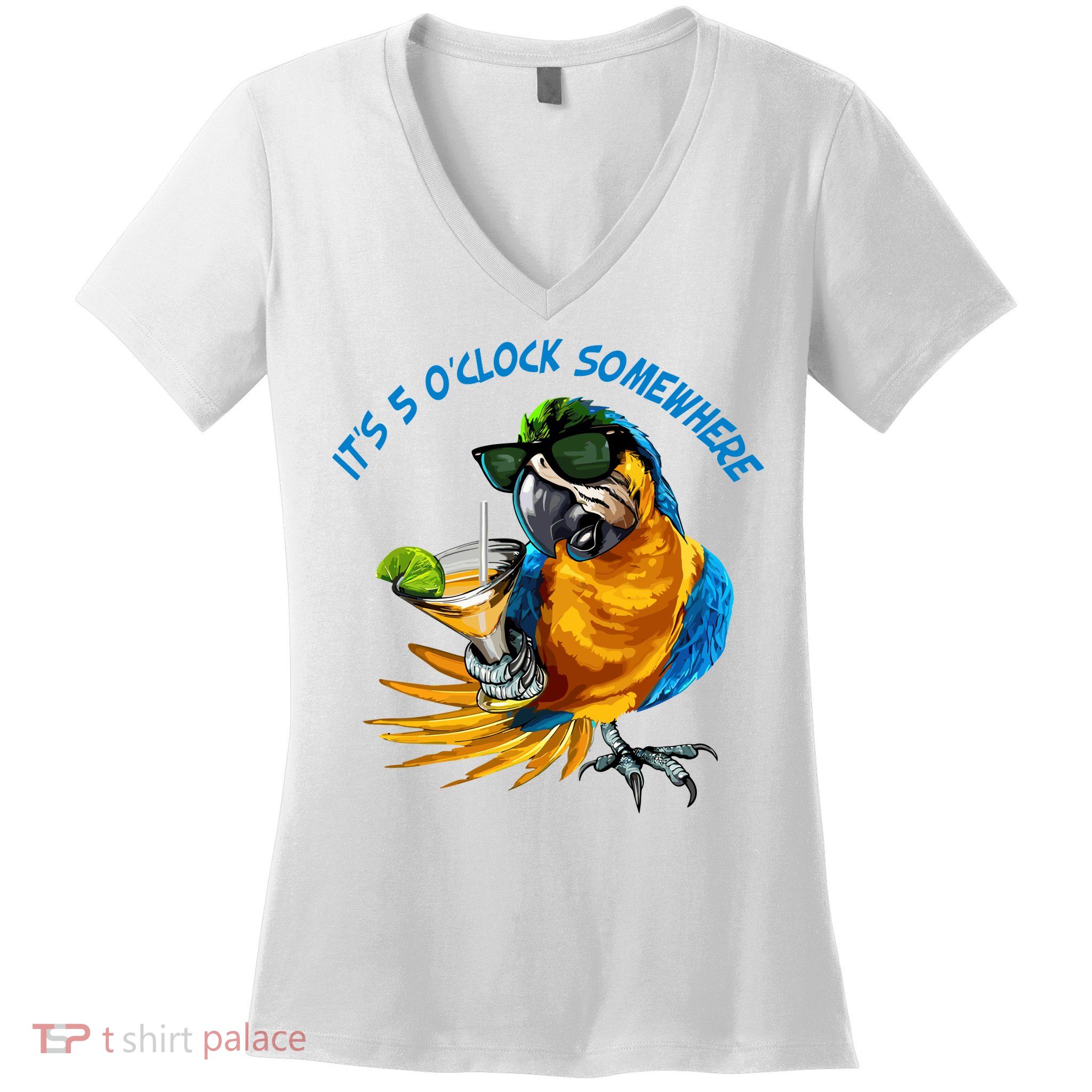 It Is 5 Oclock Somewhere Parrot Drinking Summer Vacation Women's V-Neck T-Shirt