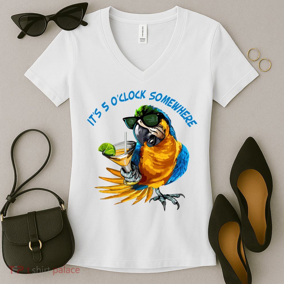 It Is 5 Oclock Somewhere Parrot Drinking Summer Vacation Women's V-Neck T-Shirt