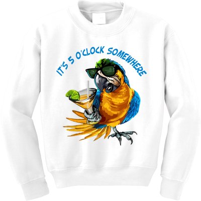 It Is 5 Oclock Somewhere Parrot Drinking Summer Vacation Kids Sweatshirt