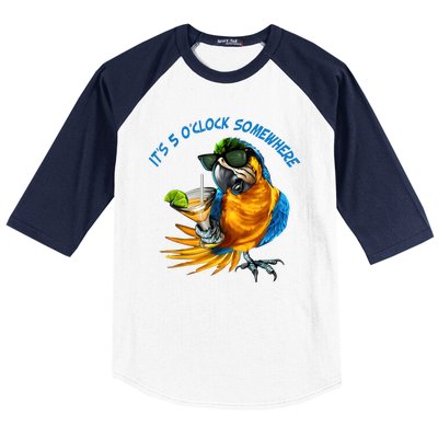 It Is 5 Oclock Somewhere Drinking Parrot Baseball Sleeve Shirt