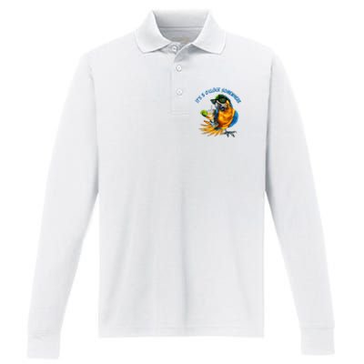 It Is 5 Oclock Somewhere Drinking Parrot Performance Long Sleeve Polo