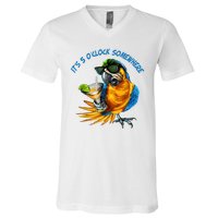 It Is 5 Oclock Somewhere Drinking Parrot V-Neck T-Shirt