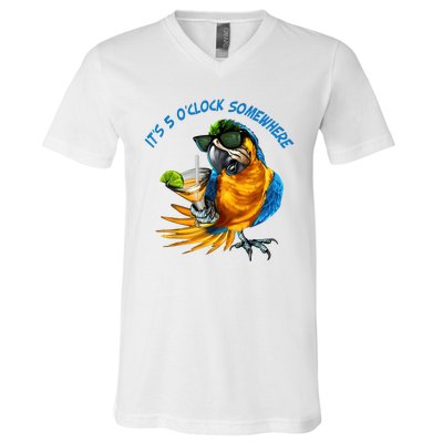 It Is 5 Oclock Somewhere Drinking Parrot V-Neck T-Shirt