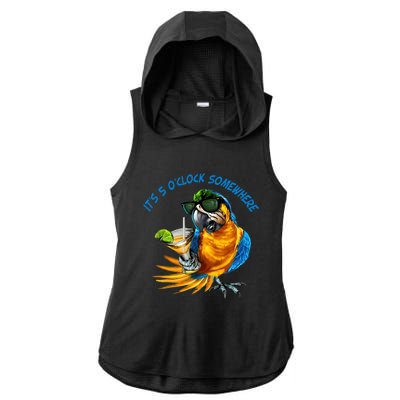 It Is 5 Oclock Somewhere Drinking Parrot Ladies PosiCharge Tri-Blend Wicking Draft Hoodie Tank