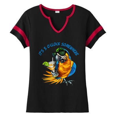 It Is 5 Oclock Somewhere Drinking Parrot Ladies Halftime Notch Neck Tee