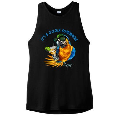 It Is 5 Oclock Somewhere Drinking Parrot Ladies PosiCharge Tri-Blend Wicking Tank