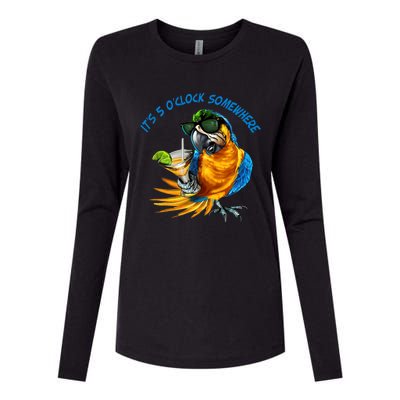 It Is 5 Oclock Somewhere Drinking Parrot Womens Cotton Relaxed Long Sleeve T-Shirt