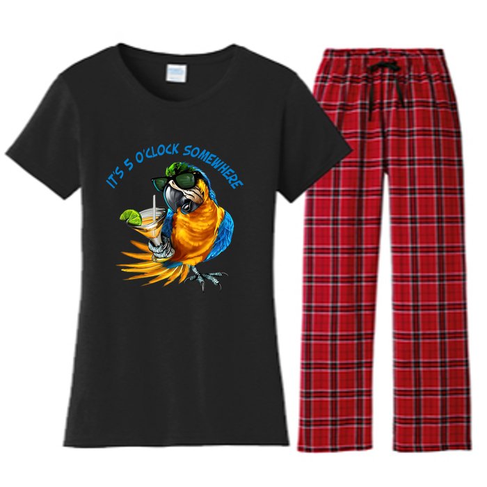 It Is 5 Oclock Somewhere Drinking Parrot Women's Flannel Pajama Set