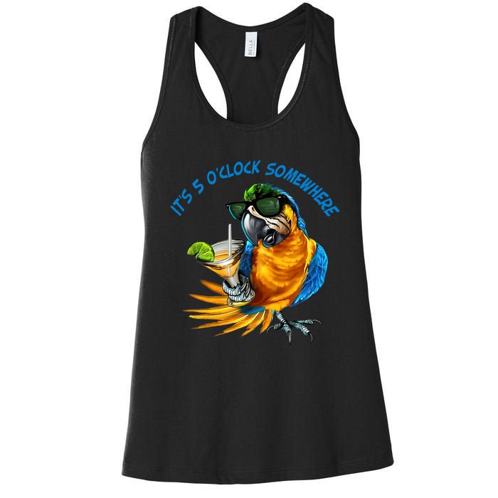 It Is 5 Oclock Somewhere Drinking Parrot Women's Racerback Tank