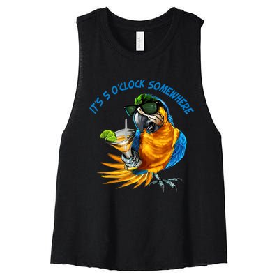 It Is 5 Oclock Somewhere Drinking Parrot Women's Racerback Cropped Tank