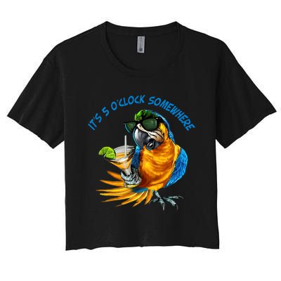 It Is 5 Oclock Somewhere Drinking Parrot Women's Crop Top Tee