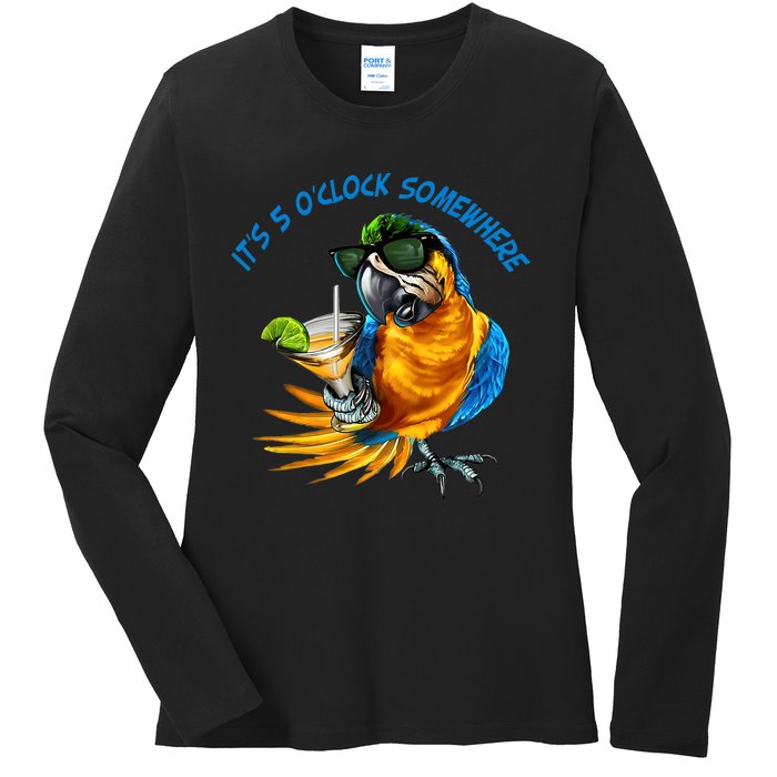 It Is 5 Oclock Somewhere Drinking Parrot Ladies Long Sleeve Shirt