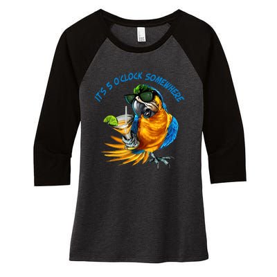 It Is 5 Oclock Somewhere Drinking Parrot Women's Tri-Blend 3/4-Sleeve Raglan Shirt