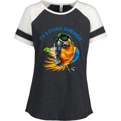 It Is 5 Oclock Somewhere Drinking Parrot Enza Ladies Jersey Colorblock Tee