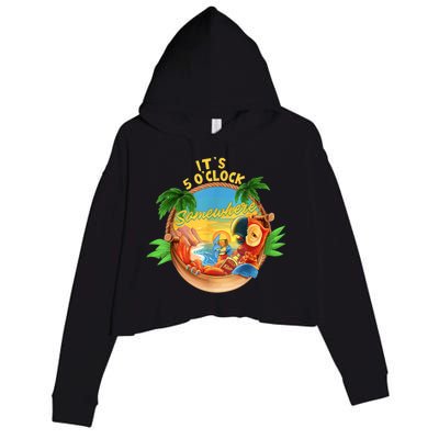 It Is 5 Oclock Somewhere Parrot Drinking Summer Vacation Crop Fleece Hoodie