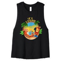 It Is 5 Oclock Somewhere Parrot Drinking Summer Vacation Women's Racerback Cropped Tank