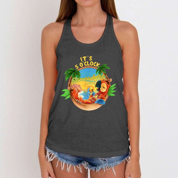 It Is 5 Oclock Somewhere Parrot Drinking Summer Vacation Women's Knotted Racerback Tank