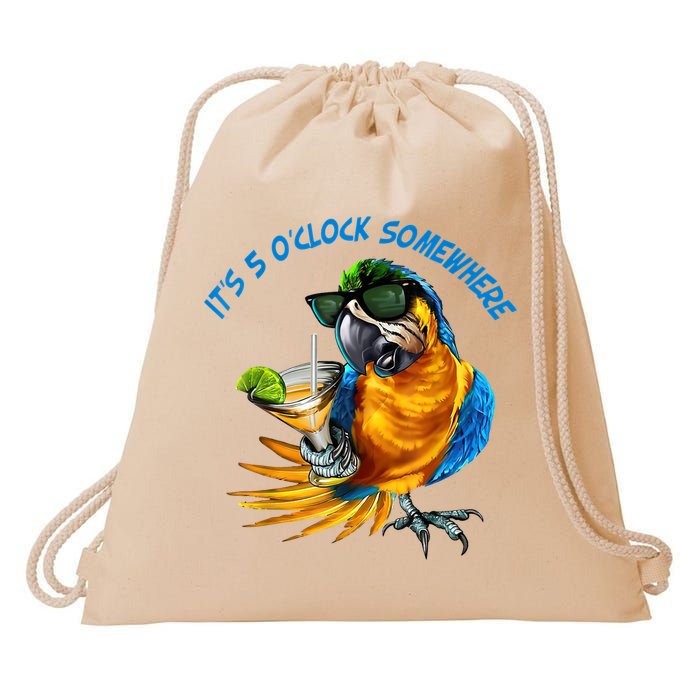 It Is 5 Oclock Somewhere Drinking Parrot Drawstring Bag